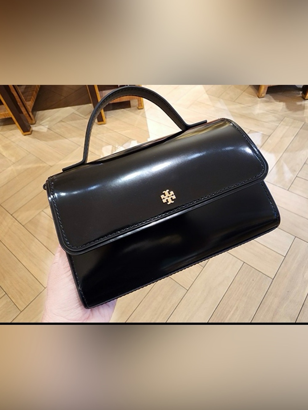 Tory Burch Black Patent Top-Handle Women’s Mini Handbag - Picture 7 of 10
